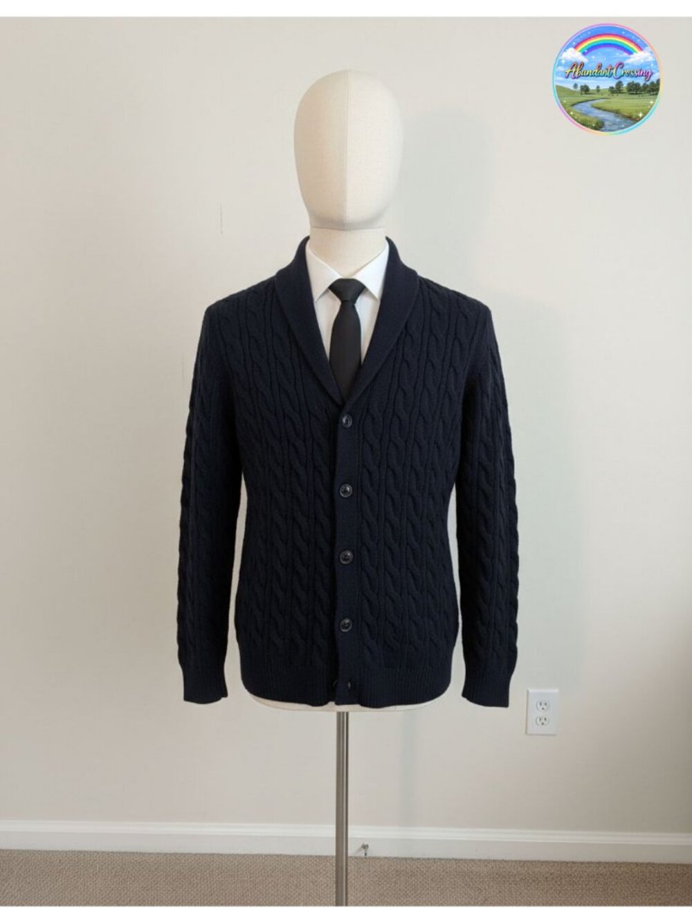 Mens Cable Knit Button Down Cardigan Sweater Shawl Collar Long Sleeve
